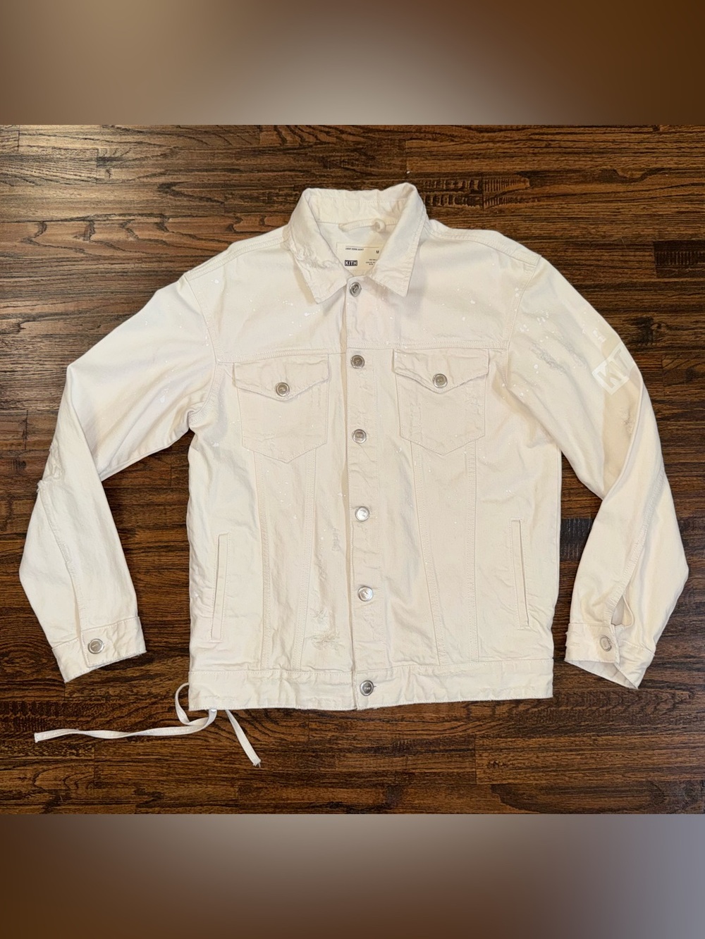 Kith SS18 Laight Distressed Denim Jacket Size Medium Light Beige Wash